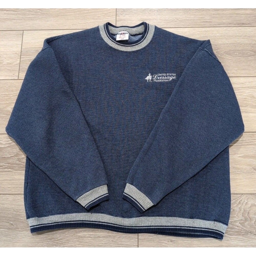 US DRESSAGE FEDERATION 2XL JERZEES WAFFLE FLEECE SWEATSHIRT BLUE EUC